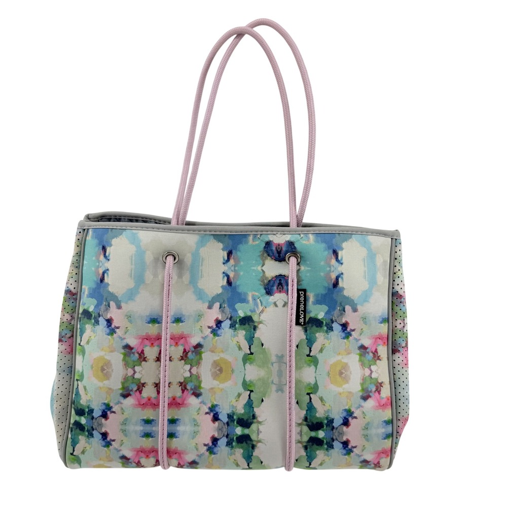 Prenelove Neoprene Large Tote Bag Multicolor Watercolor Floral Tennis Pickleball
